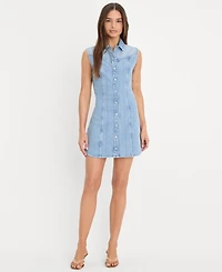 Good American Women's Sleeveless Collared Neck Denim Dress