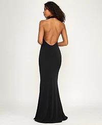 Alex & Sophia Juniors' Drape Halter Neck V-Waist Detail Gown