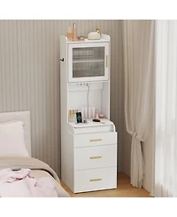 Sugift Makeup Vanity with Power Outlets and Flip-top Mirror and Storage Stool