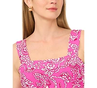 Vince Camuto Women's Paisley-Print Square-Neck Smocked-Back Sleeveless Maxi Dress