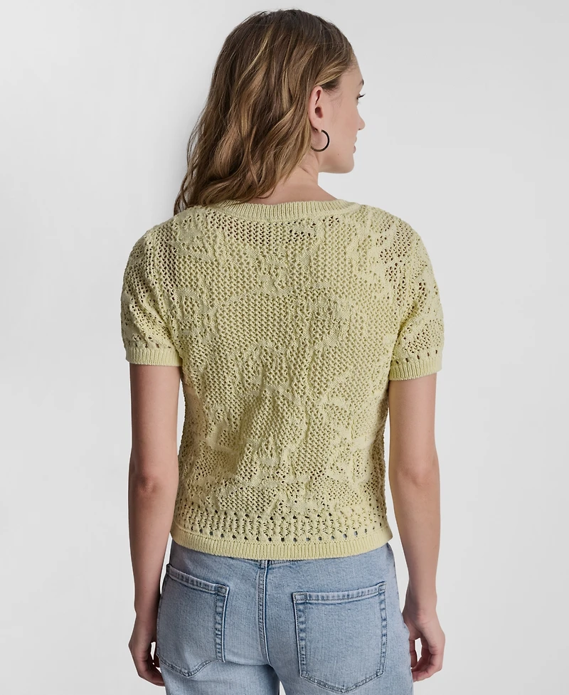 Dkny Jeans Petite Short-Sleeve Crew Neck Cardigan Sweater