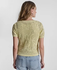 Dkny Jeans Petite Short-Sleeve Crew Neck Cardigan Sweater