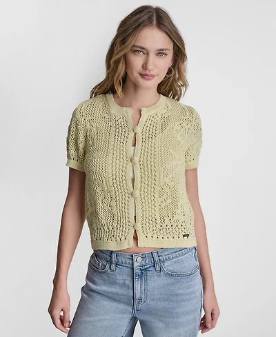 Dkny Jeans Petite Short-Sleeve Crew Neck Cardigan Sweater