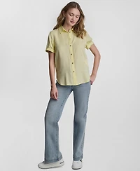 Dkny Jeans Petite Rolled Short-Sleeve Button-Up Shirt