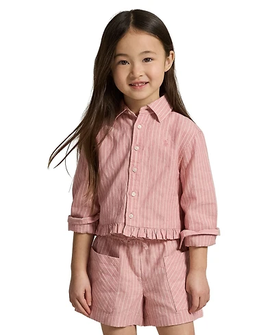 Polo Ralph Lauren Girls' 2-6X Striped Point Collar Ruffled Shirt
