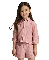 Polo Ralph Lauren Girls' 2-6X Striped Point Collar Ruffled Shirt