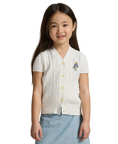 Polo Ralph Lauren Girls' 2T-6X Bear Cable V-Neck Cardigan