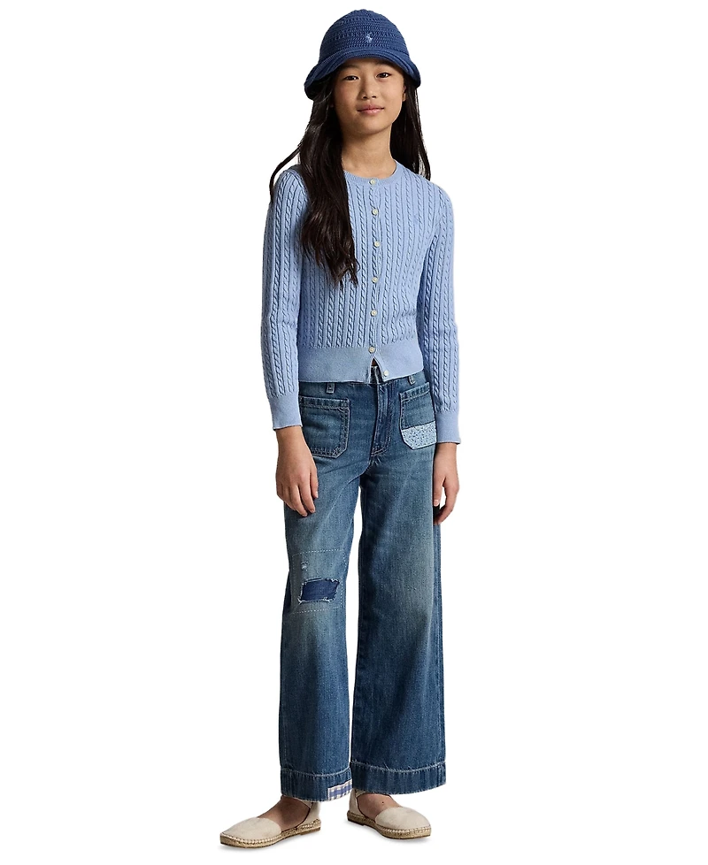Polo Ralph Lauren Girls' 7-16 Mini-Cable Button Front Cardigan
