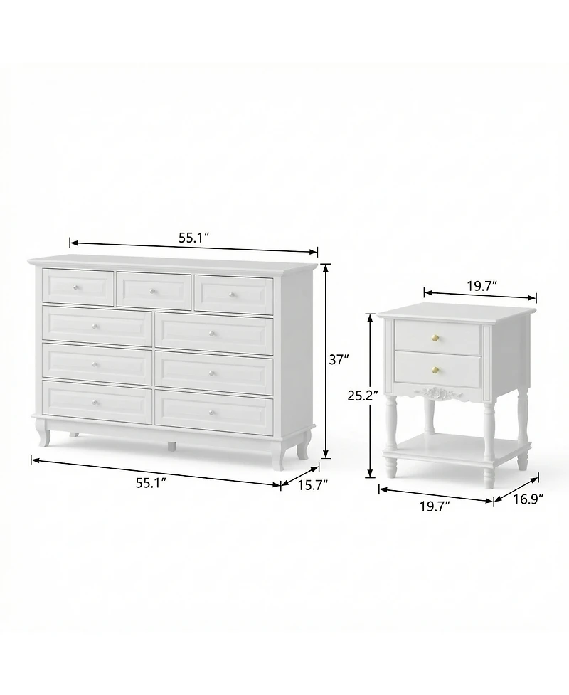 Homsee Modern 9 Drawer Dressing Table and 2 Drawer Bedside Table, Chest and Nightstand, Created for Macy's