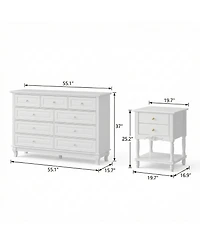 Homsee Modern 9 Drawer Dressing Table and 2 Drawer Bedside Table, Chest and Nightstand, Created for Macy's