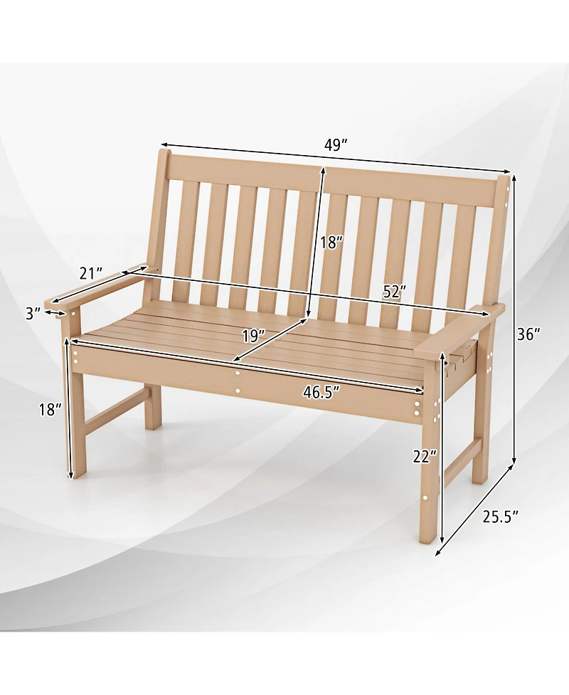 Sugift 52 Inch All-Weather Hdpe Outdoor Bench with Backrest and Armrests