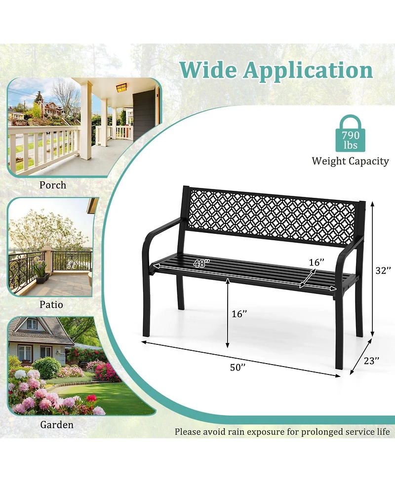 Sugift 50 Inches Outdoor Garden Bench with Geometric Lattice Backrest and Slatted Seat