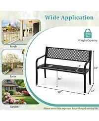 Sugift 50 Inches Outdoor Garden Bench with Geometric Lattice Backrest and Slatted Seat