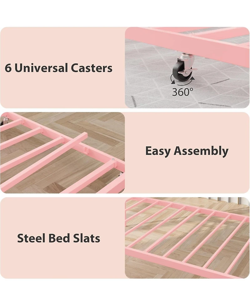 gaomon Daybed with Trundle, Metal Sofa Bed Frame with Steel Slat Support, Love Heart Design, No Box Spring