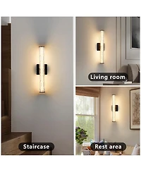 Busdays 19.7'' Bathroom Wall Sconce Set of 2, Modern Single Sconce Wall Lighting, Upgrated K9 Crystal Bronze Wall Light, Bedroom Vanity Sconce