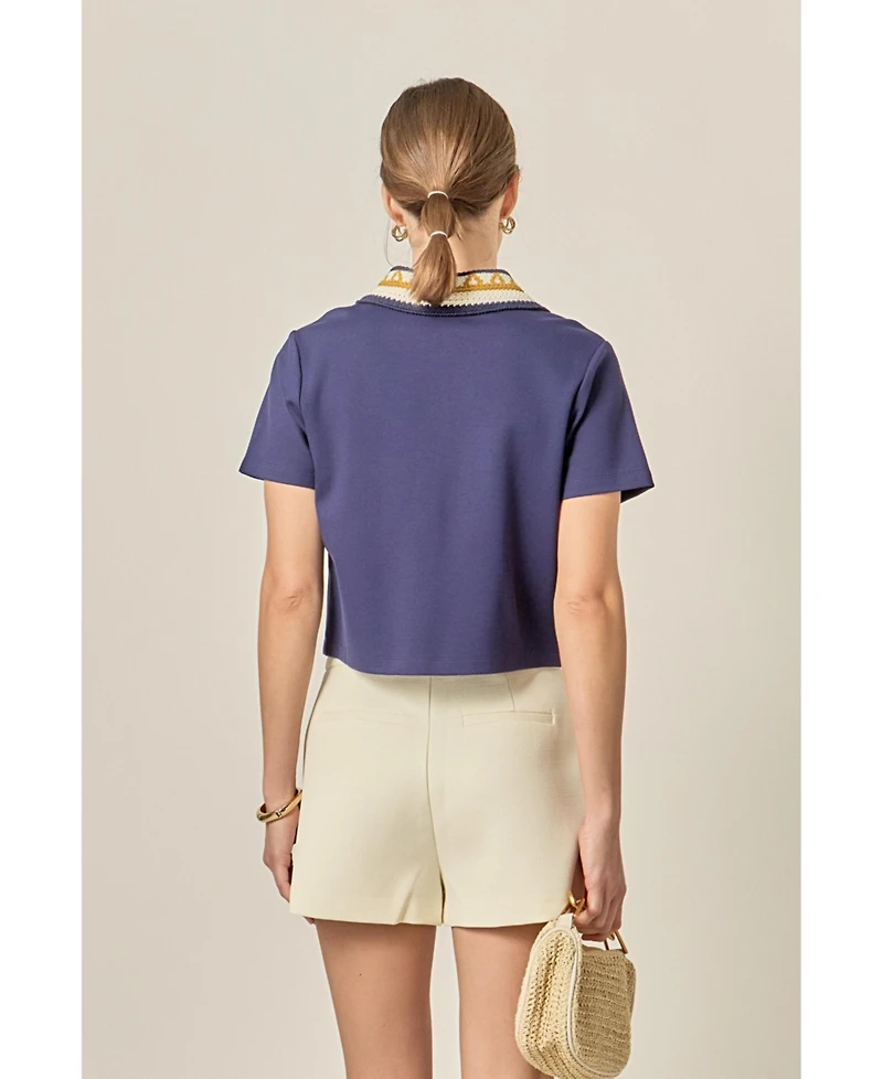 English Factory Women's Knitted Collar Button Up Top