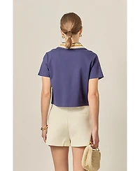 English Factory Women's Knitted Collar Button Up Top