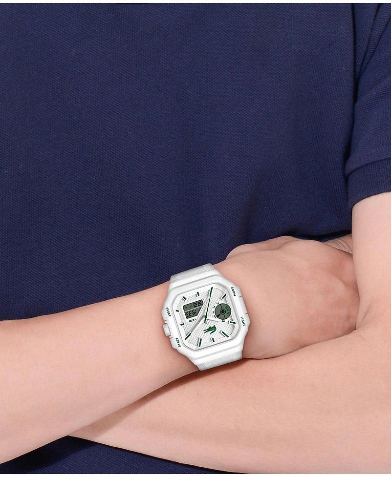 Lacoste Men's LC33 Square White Silicone Strap Watch, 44x50mm