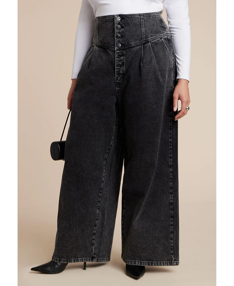 Eloquii Women's Corset Waist Wide Leg Jean