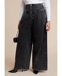 Eloquii Women's Corset Waist Wide Leg Jean