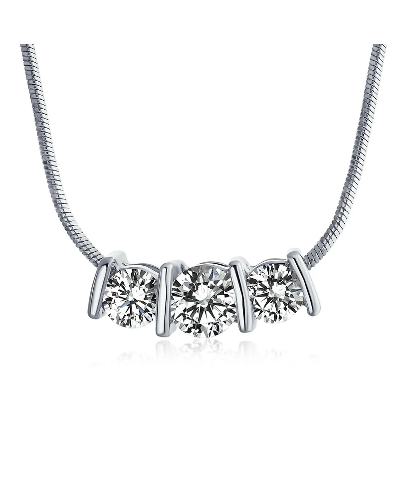Bling Jewelry 3 Stone Cz Past Present Future Solitaire Cubic Zirconia Necklace