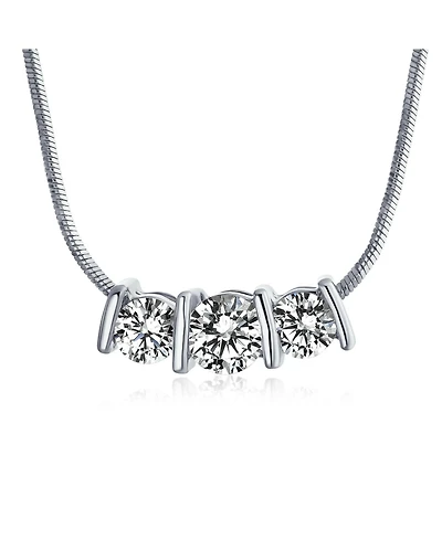 Bling Jewelry 3 Stone Cz Past Present Future Solitaire Cubic Zirconia Necklace
