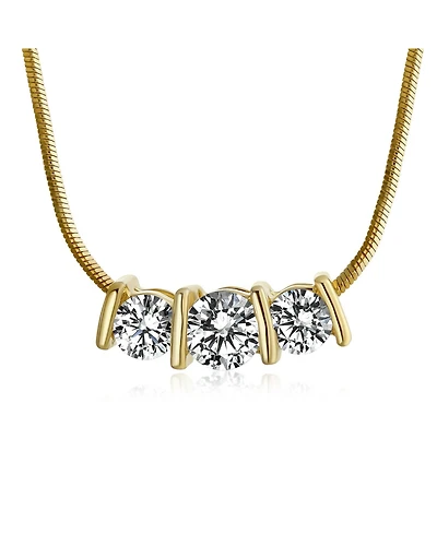 Bling Jewelry 3 Stone Cz Past Present Future Solitaire Cubic Zirconia Necklace