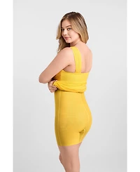 S3 Apparel Women's Draped Mesh Sculpting Midi Dress with Built-In Shapewear