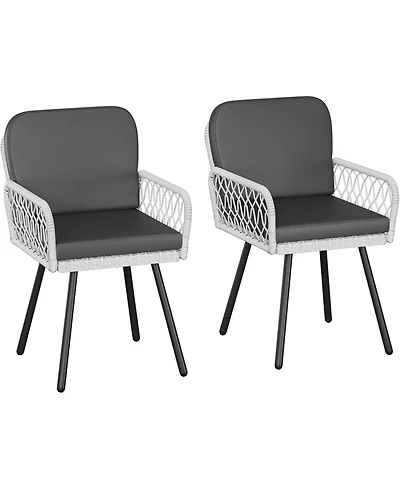 gaomon Set of 2 Patio Dining Chairs with Metal Frame and Hand-Woven Rattan, Cushioned Porch Armchairs