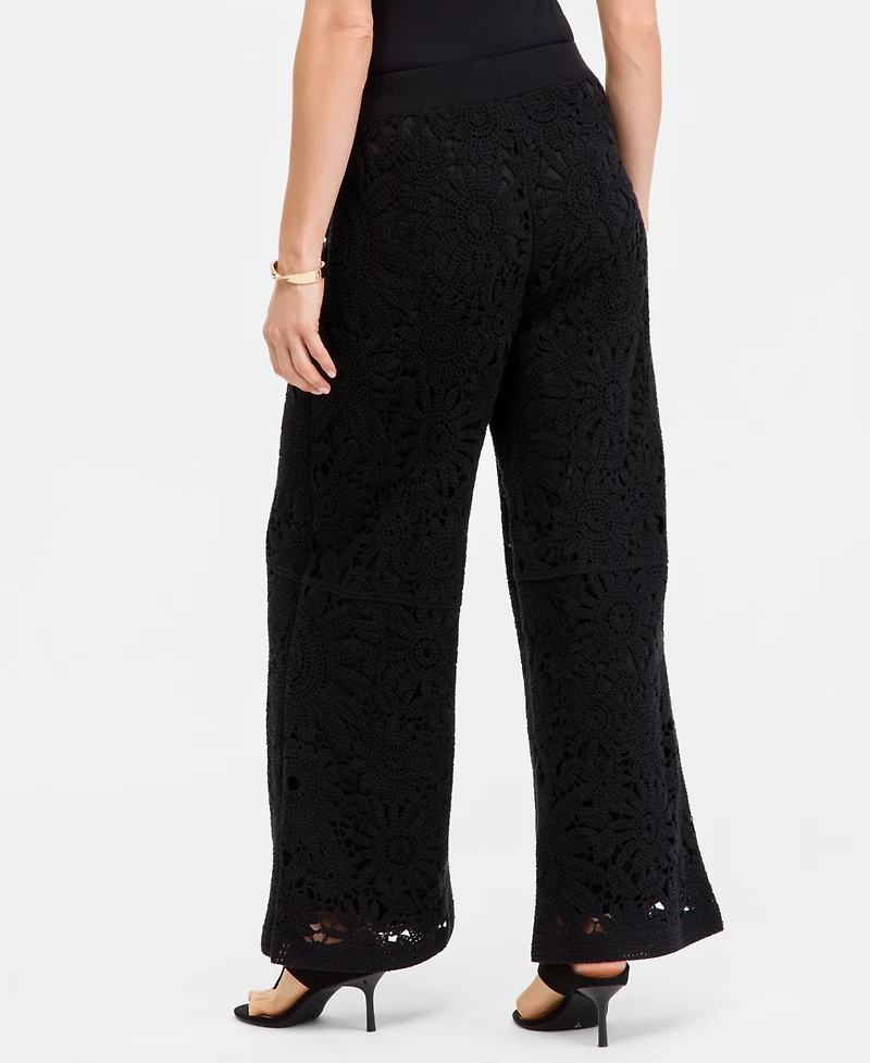 I.n.c. International Concepts Women's Cotton Crochet Wide-Leg Pants, Macy's Exclusive