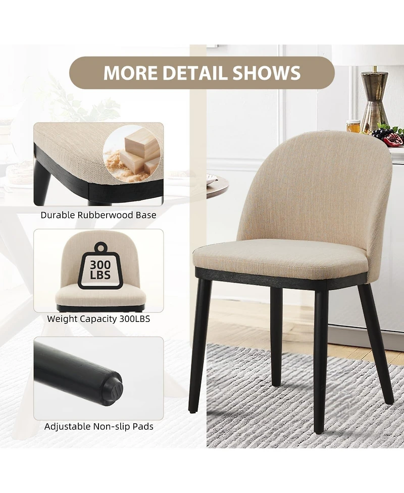 gaomon Modern Fabric Upholstered Wooden Dining Chairs Set with High Back and Deep Seat for Kitchen and Dining Room