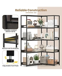 Slickblue 5-Tier L-Shaped Corner Bookshelf with Metal Frame