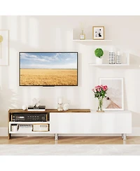 Sugift Farmhouse Tv Stand for TVs up to 80 in with Cabinets