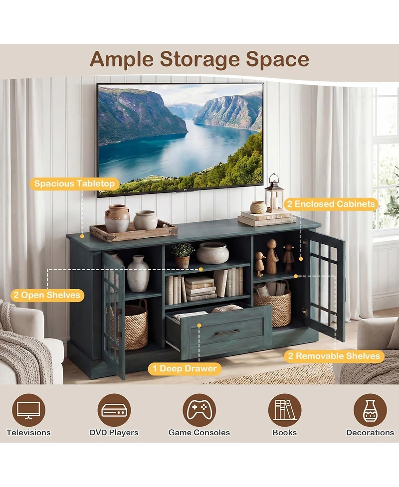 Sugift Tv Stand for TVs up to 70 in with Glass Doors and Storage