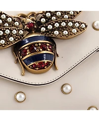 Pre-Owned Gucci Mini Broadway Pearly Bee Shoulder Bag Embellished Leather