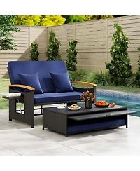 Sugift Outdoor Wicker Daybed with Folding Panels and Storage Ottoman