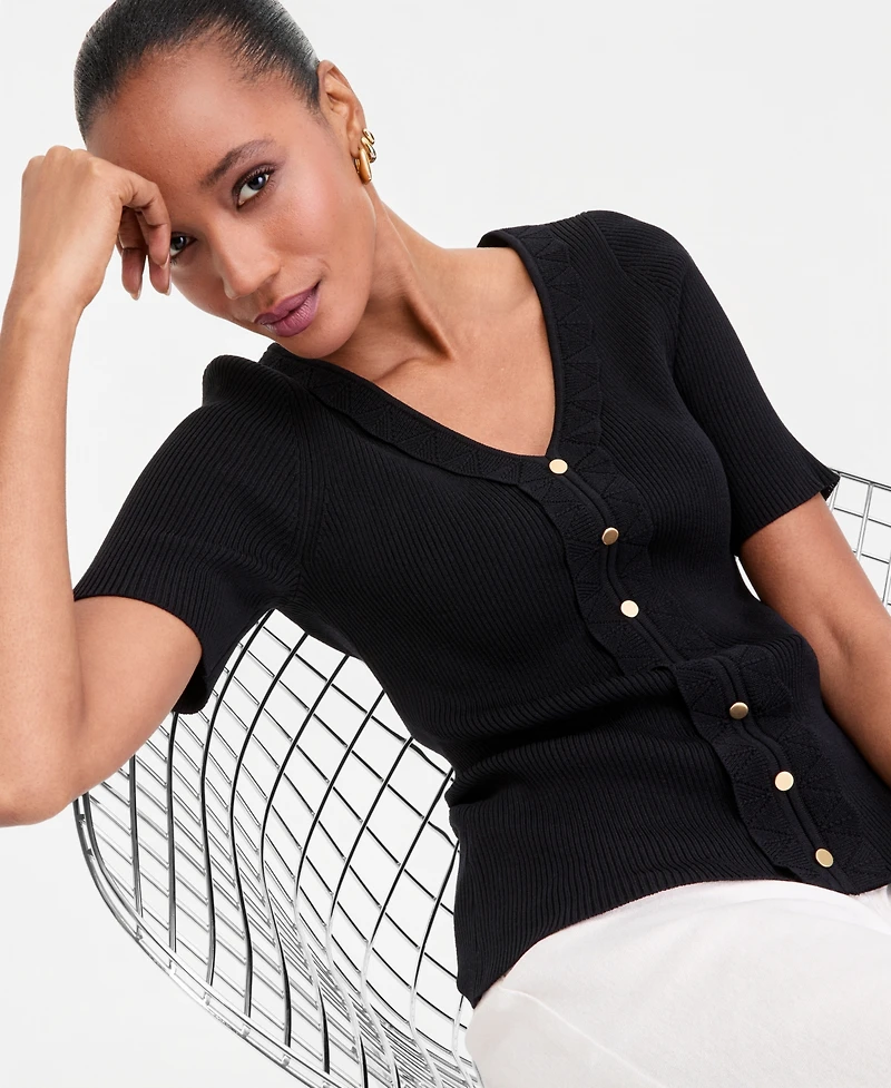 I.n.c. International Concepts Women's Short Sleeve V-Neck Cardigan