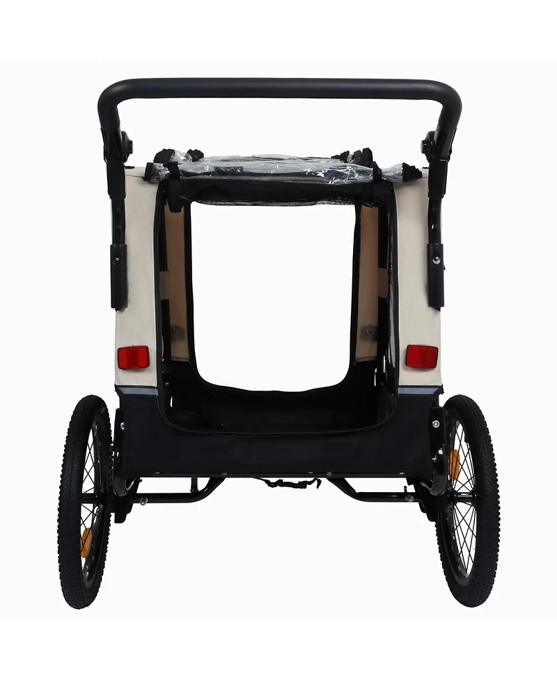Aostirmotor Extra Large 2-in-1 Bike Trailer and Push Cart for Pets with Detachable Hitch, Beige