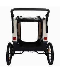 Aostirmotor Extra Large 2-in-1 Bike Trailer and Push Cart for Pets with Detachable Hitch, Beige