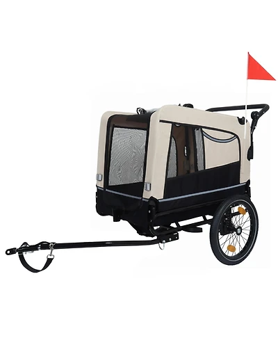 Aostirmotor Extra Large 2-in-1 Bike Trailer and Push Cart for Pets with Detachable Hitch, Beige