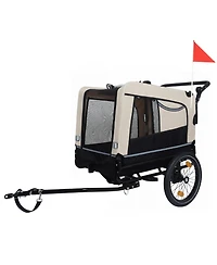 Aostirmotor Extra Large 2-in-1 Bike Trailer and Push Cart for Pets with Detachable Hitch, Beige