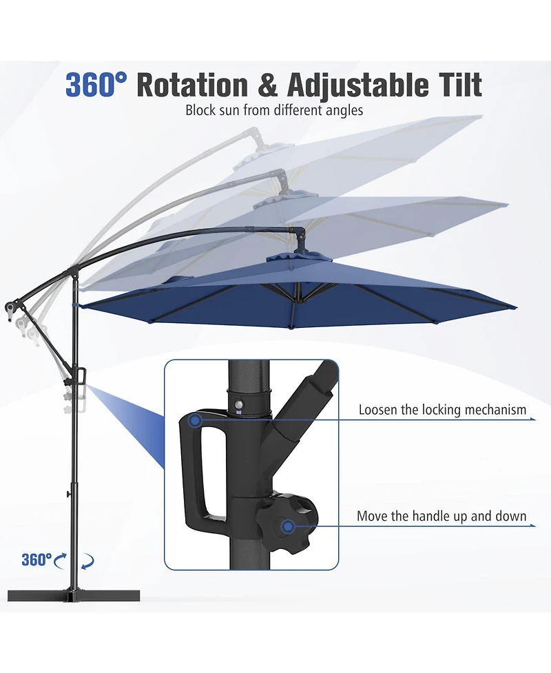 Sugift 10 ft Offset Hanging Umbrella with Base and Tilt Function