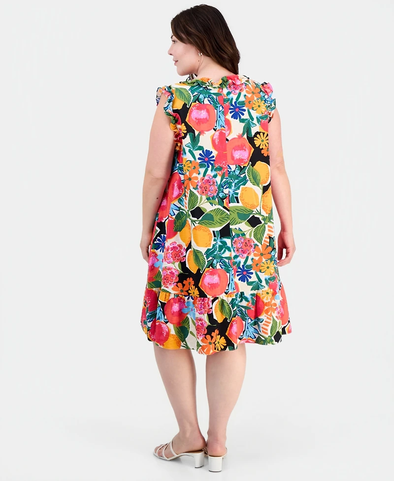 Sandra Darren Plus Ruffled Tie-Neck Shift Dress