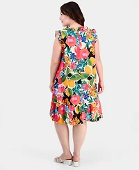 Sandra Darren Plus Ruffled Tie-Neck Shift Dress