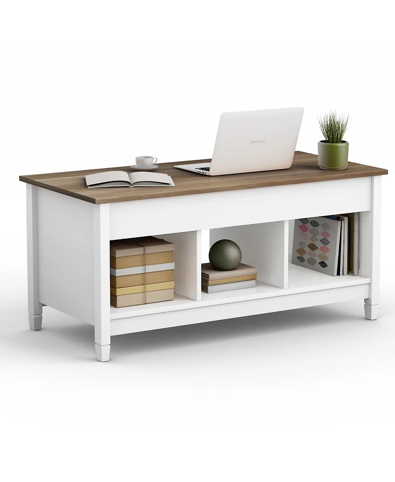 Lift Top Coffee Table w/ Hidden Compartment and Storage Shelves Modern Furniture