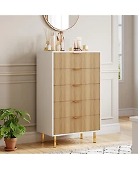 gaomon 5 Drawer Tall Wood Dresser Wooden Cabinet with Handles Wide Modern Storage for Living Room Hallway