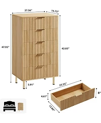 gaomon 5 Drawer Dresser Tall Fluted Wooden Organizer with Deep Drawers