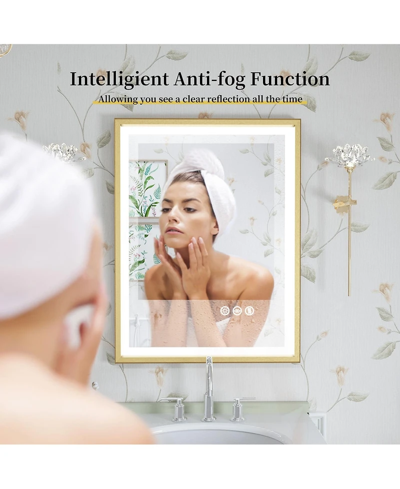 Luvodi Led Bathroom Mirror with Gold Frame 3 Color Temperature Anti-Fog