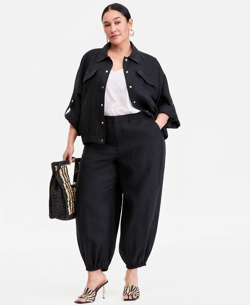 I.n.c. International Concepts Plus Roll-Tab-Sleeve Snap-Front Shirt Jacket, Macy's Exclusive