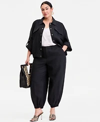 I.n.c. International Concepts Plus Roll-Tab-Sleeve Snap-Front Shirt Jacket, Macy's Exclusive